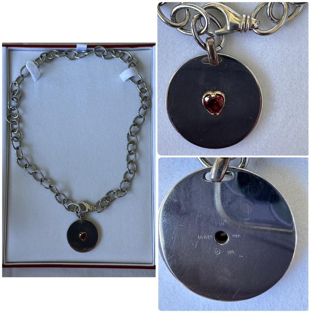 Designer PDL Stainless Steel 18kt Gold Heart Garnet Pendant Made in Italy Boho